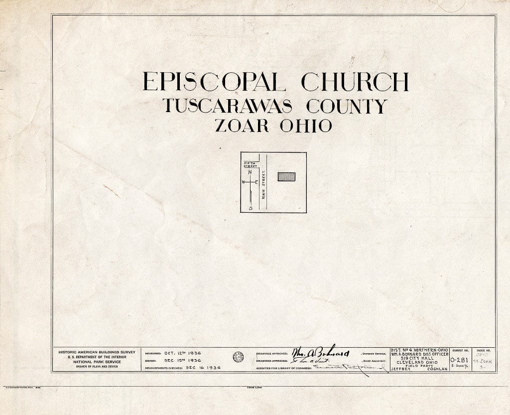 Blueprint HABS Ohio,79-ZOAR,3- (Sheet 0 of 5) - Epsicopal Church, Main Street, Zoar, Tuscarawas County, OH