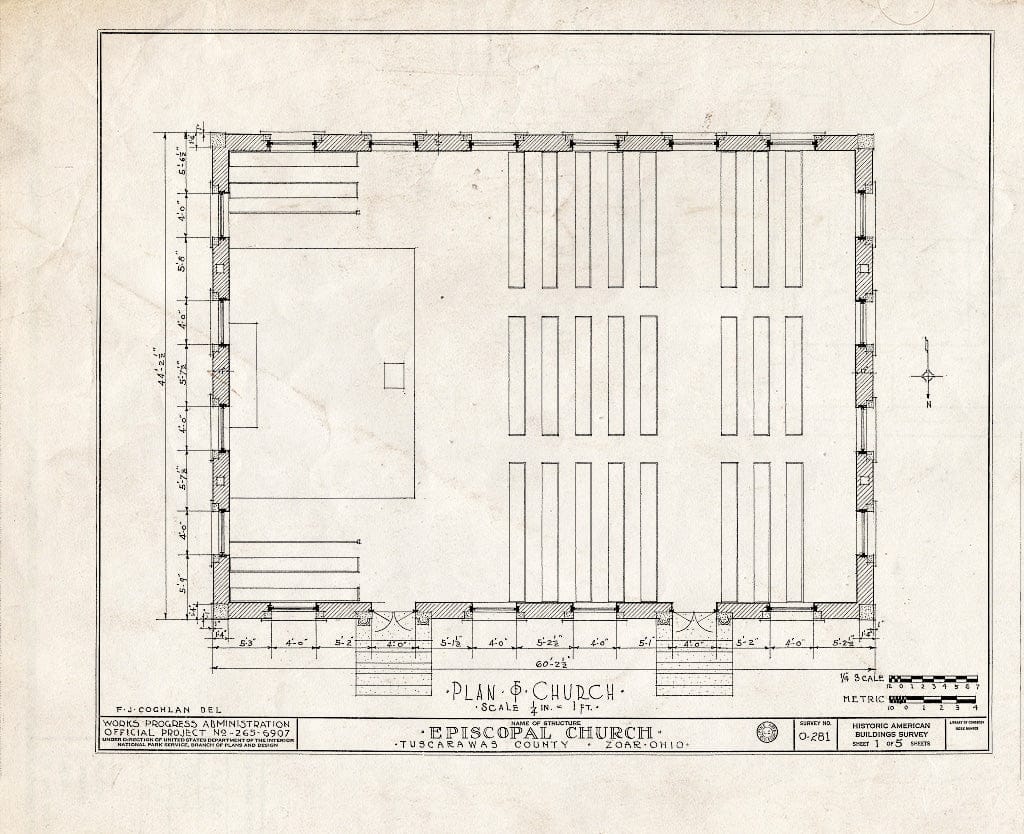 Blueprint HABS Ohio,79-ZOAR,3- (Sheet 1 of 5) - Epsicopal Church, Main Street, Zoar, Tuscarawas County, OH