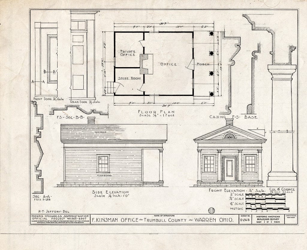 Blueprint HABS Ohio,78-WAR,1A- (Sheet 1 of 1) - F. Kinsman Office, 303 Mahoning Avenue, Warren, Trumbull County, OH