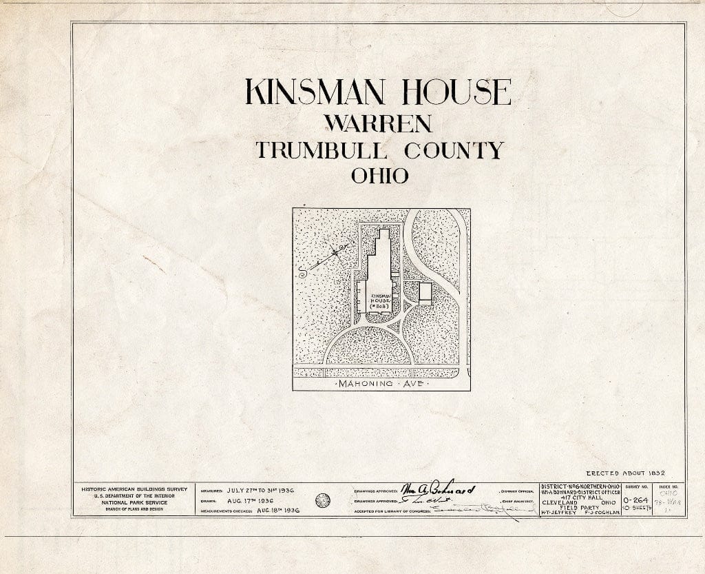 Blueprint HABS Ohio,78-WAR,1- (Sheet 0 of 10) - Judge Frederick Kinsman House, 303 Mahoning Avenue, Warren, Trumbull County, OH