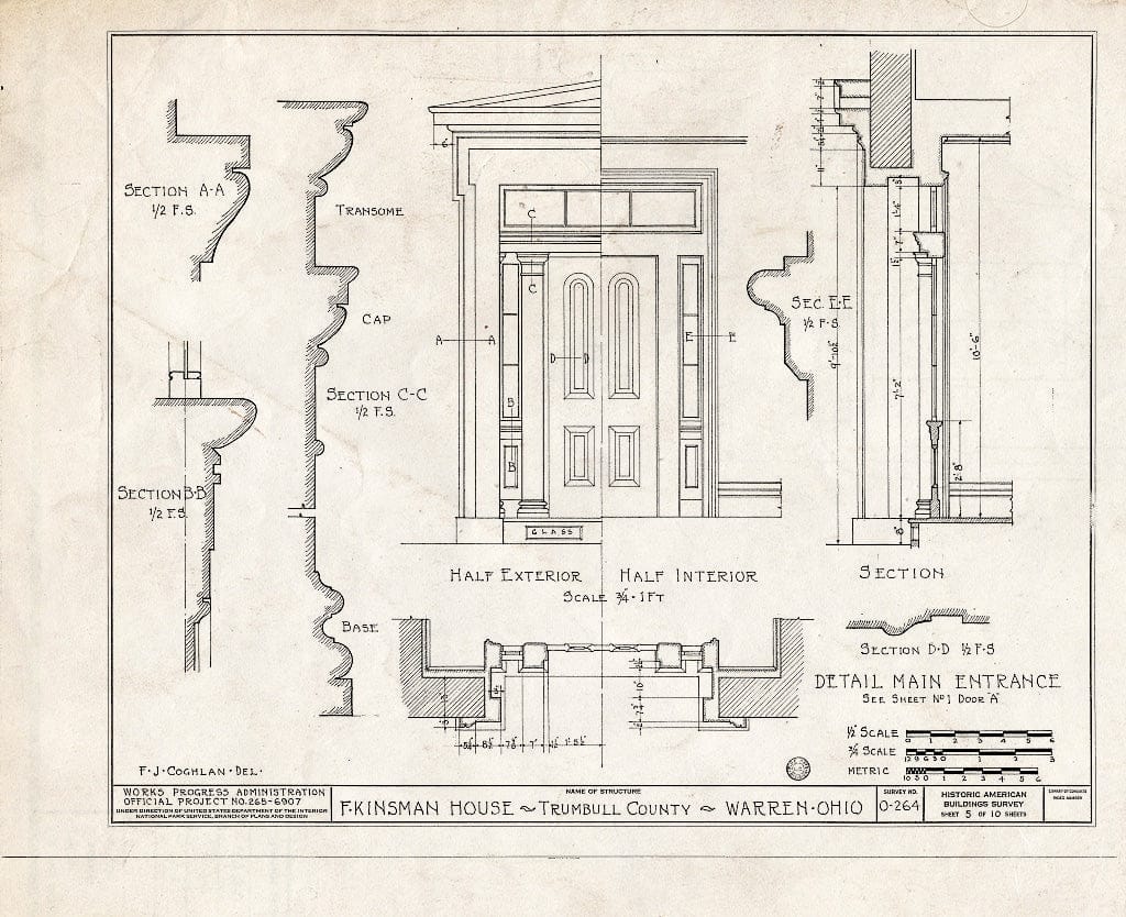 Blueprint HABS Ohio,78-WAR,1- (Sheet 5 of 10) - Judge Frederick Kinsman House, 303 Mahoning Avenue, Warren, Trumbull County, OH