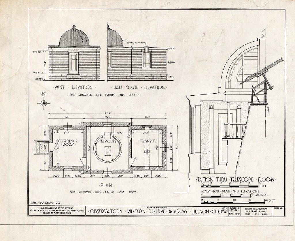 Blueprint HABS Ohio,77-HUD,2C- (Sheet 1 of) - Western Reserve Academy, Loomis Observatory, Western Reserve University, Hudson, Summit County, OH