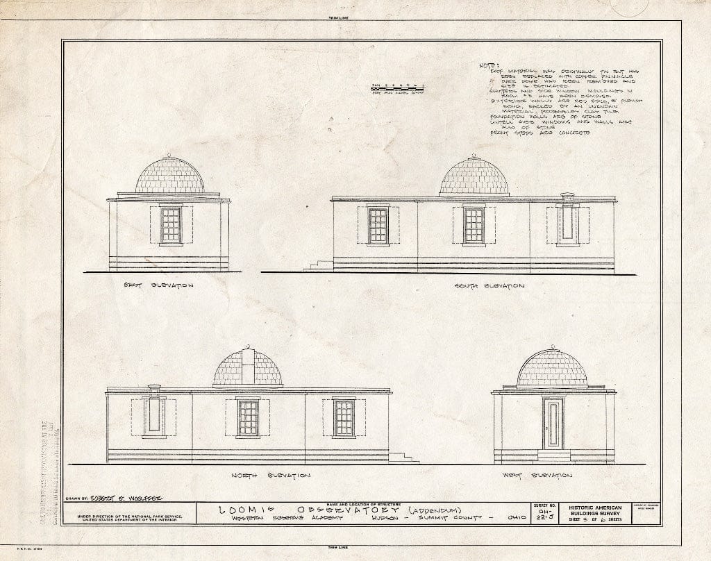 Blueprint HABS Ohio,77-HUD,2C- (Sheet 4 of 6) - Western Reserve Academy, Loomis Observatory, Western Reserve University, Hudson, Summit County, OH