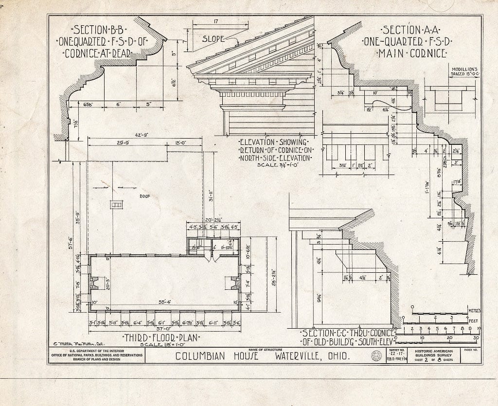 Blueprint HABS Ohio,48-WATVI,1- (Sheet 2 of 8) - Columbian House (Tavern), River Road, Waterville, Lucas County, OH