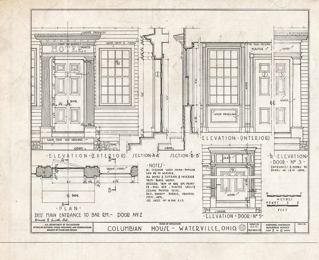 Blueprint HABS Ohio,48-WATVI,1- (Sheet 5 of 8) - Columbian House (Tavern), River Road, Waterville, Lucas County, OH