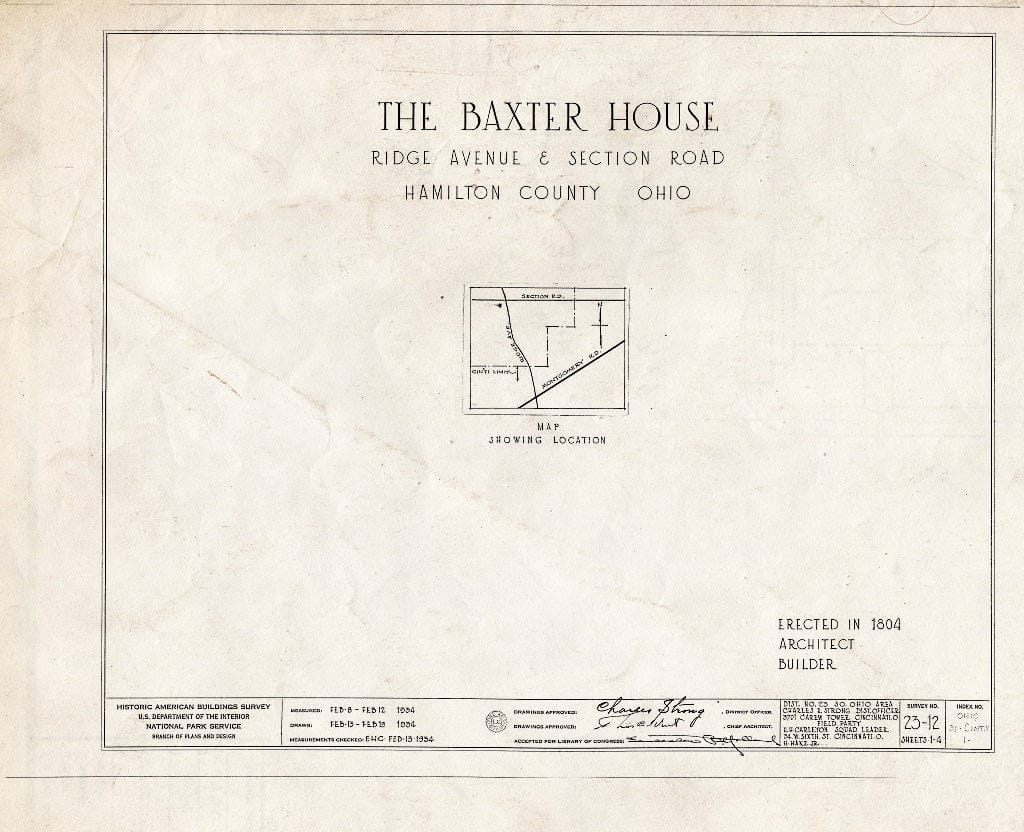 Blueprint HABS Ohio,31-CINT.V,1- (Sheet 0 of 4) - William Baxter House, Ridge Avenue, Cincinnati, Hamilton County, OH