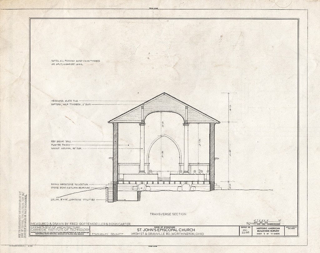 Blueprint HABS OHIOI,25-Worth,1- (Sheet 9 of 10) - St. John's Episcopal Church, High Street & Granville Road, Worthington, Franklin County, OH