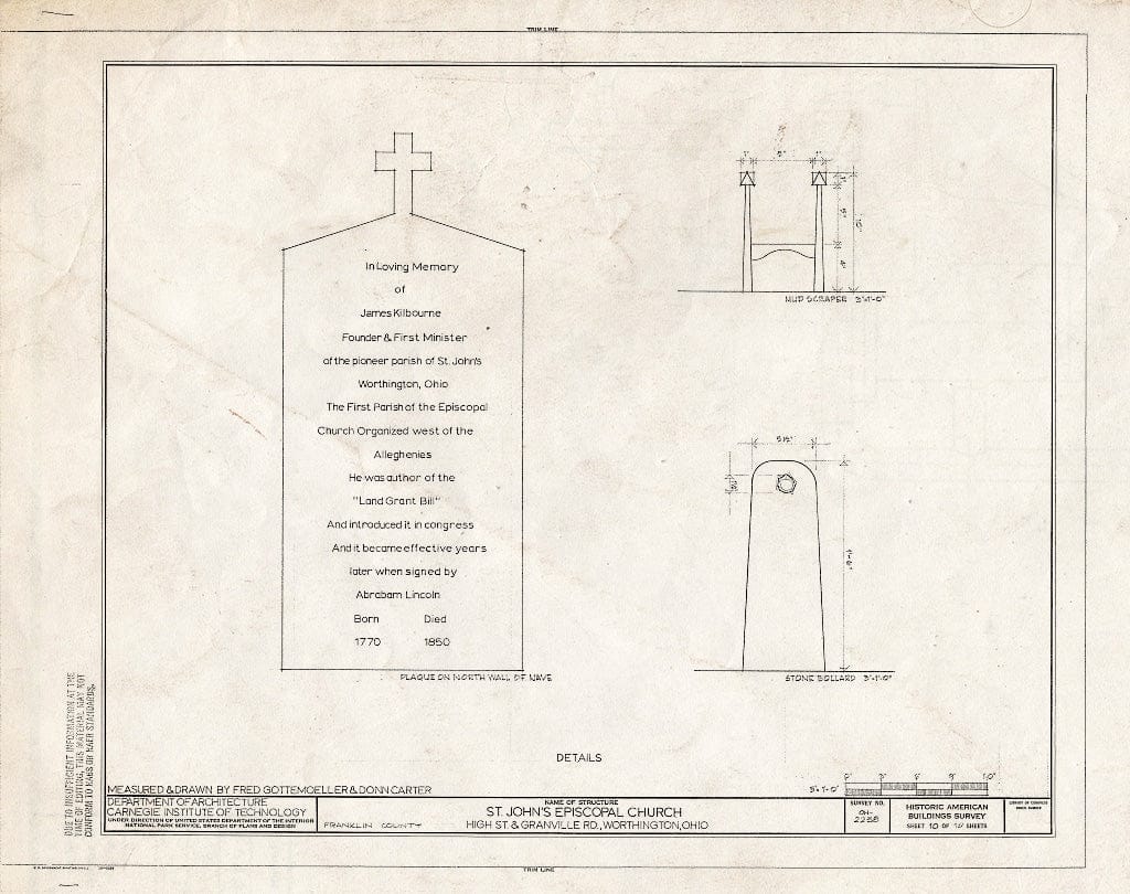 Blueprint HABS OHIOI,25-Worth,1- (Sheet 10 of 10) - St. John's Episcopal Church, High Street & Granville Road, Worthington, Franklin County, OH