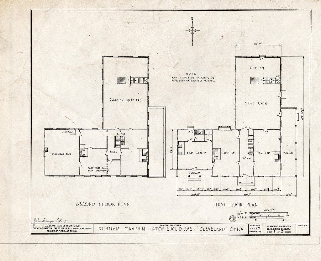 Blueprint HABS Ohio,18-CLEV,1- (Sheet 1 of 3) - Rufus Dunham Tavern, 6709 Euclid Avenue, Cleveland, Cuyahoga County, OH