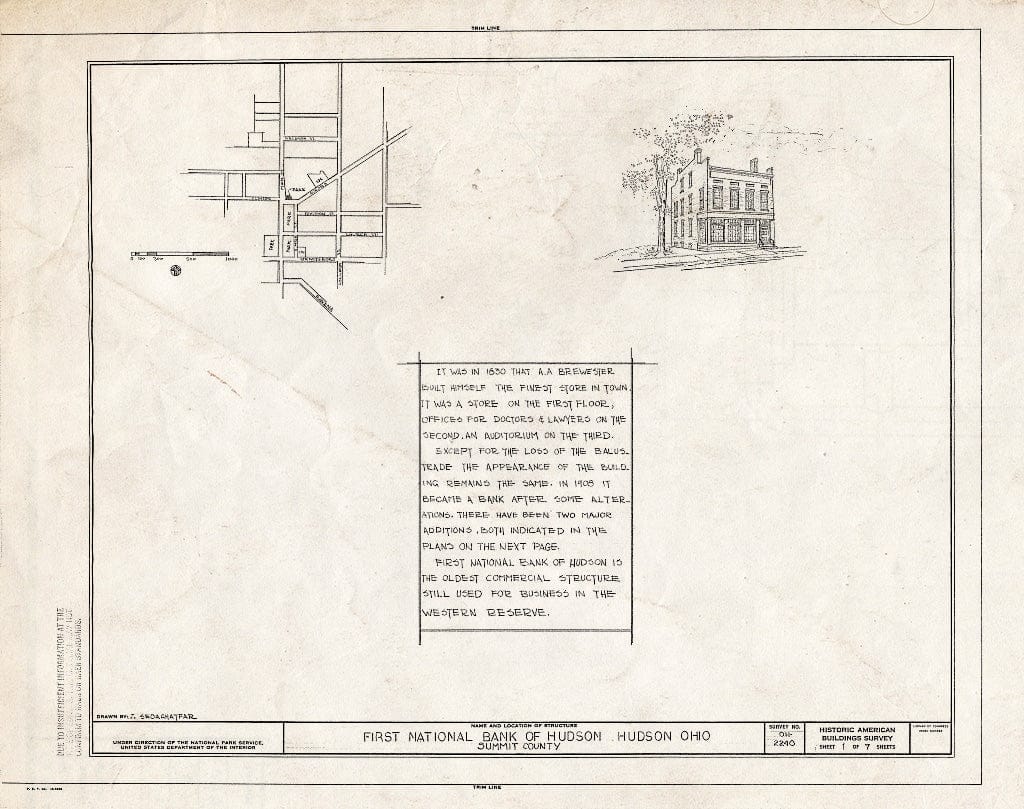 Blueprint HABS Ohio,77-HUD,4- (Sheet 1 of 7) - First National Bank of Hudson, Aurora & Main Streets, Hudson, Summit County, OH