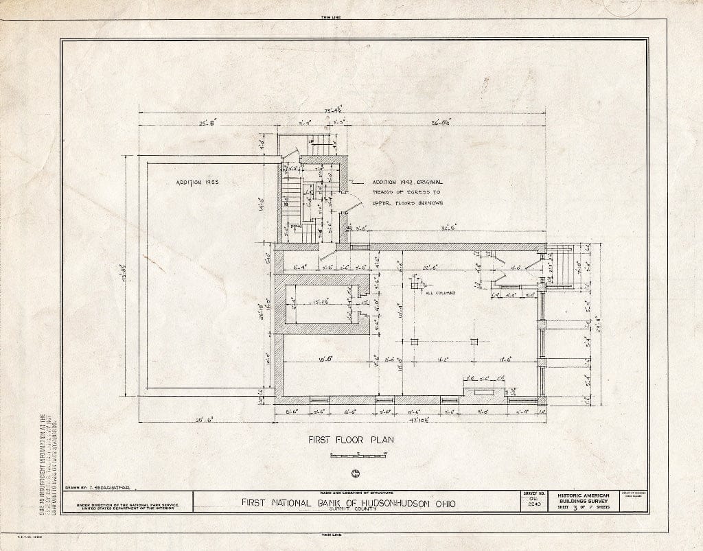 Blueprint HABS Ohio,77-HUD,4- (Sheet 3 of 7) - First National Bank of Hudson, Aurora & Main Streets, Hudson, Summit County, OH