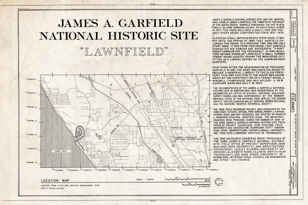 Blueprint HABS Ohio,43-Ment,2- (Sheet 1 of 14) - Lawnfield, 8095 Mentor Avenue (U.S. Route 20), Mentor, Lake County, OH