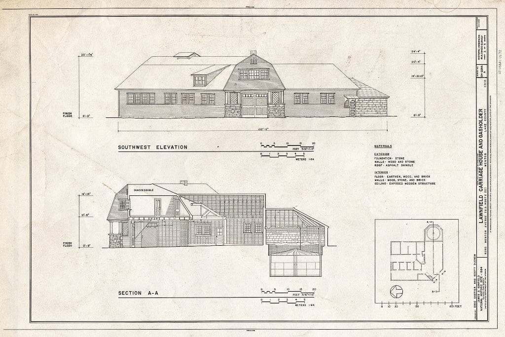 Blueprint HABS Ohio,43-Ment,2A- (Sheet 3 of 5) - Lawnfield, Carriage House & Gasholder, 8095 Mentor Avenue (U.S. Route 20), Mentor, Lake County, OH