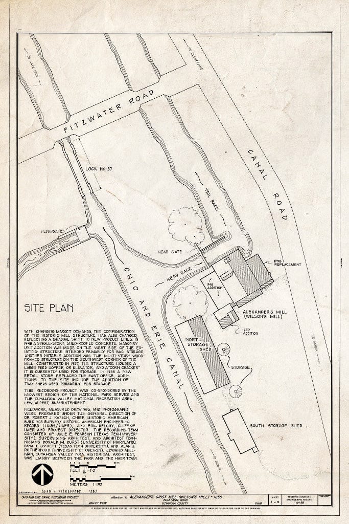 Blueprint HAER Ohio,18-VAVI,2- (Sheet 1 of 6) - Alexander's Grist Mill, Lock 37 on Ohio & Erie Canal, South of Cleveland, Valley View, Cuyahoga County, OH
