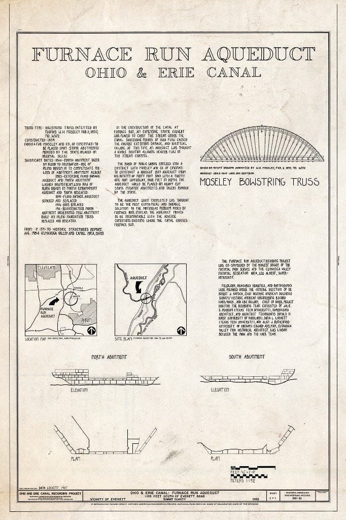 Blueprint HAER Ohio,77-EVE.V,1- (Sheet 1 of 1) - Ohio & Erie Canal, Furnace Run Aqueduct, 1100 feet South of Everett Road, Everett, Summit County, OH