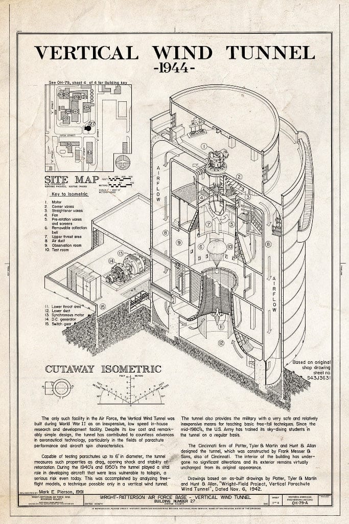 Blueprint HAER Ohio,29-DAYT.V,1A- (Sheet 1 of 4) - Wright-Patterson Air Force Base, Area B, Building No. 27, Vertical Wind Tunnel, Dayton, Montgomery County, OH
