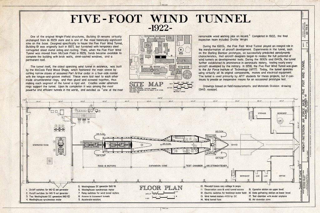 Blueprint HAER Ohio,29-DAYT.V,1B- (Sheet 1 of 4) - Wright-Patterson Air Force Base, Area B, Building No. 19, Five-Foot Wind Tunnel, Dayton, Montgomery County, OH