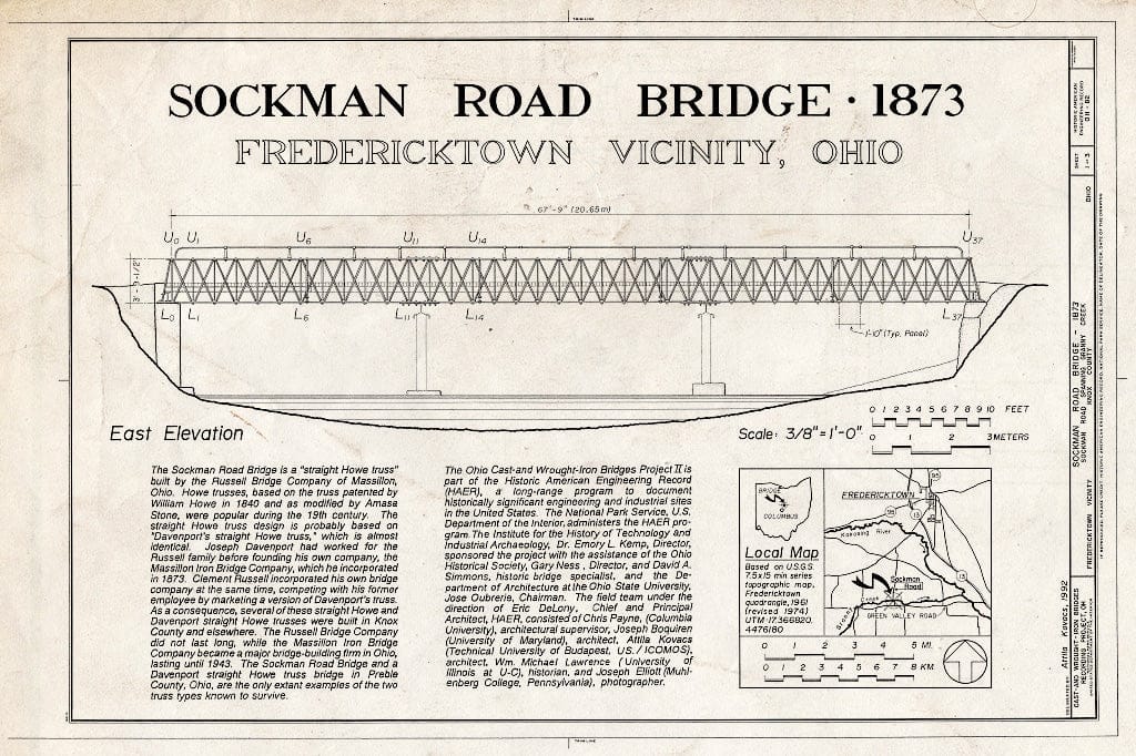 Blueprint HAER Ohio,42-FRED.V,2- (Sheet 1 of 3) - Sockman Road Bridge, Spanning Granny Creek on Sockman Road, Fredericktown, Knox County, OH