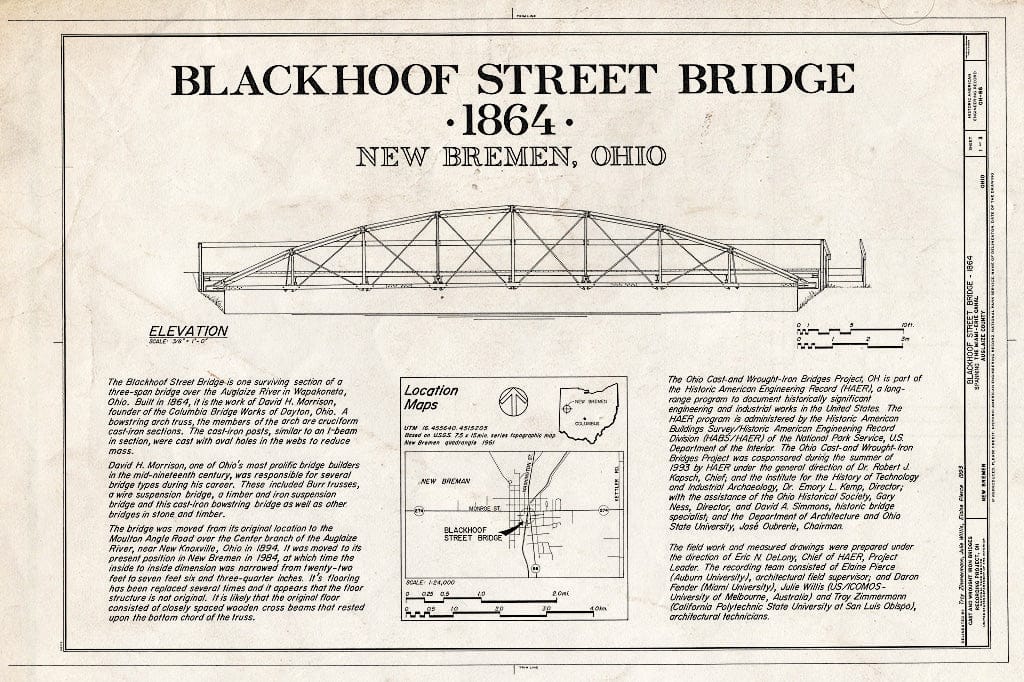 Blueprint HAER Ohio,6-NEWBR,1- (Sheet 1 of 3) - Blackhoof Street Bridge, Spanning Miami-Erie Canal, New Bremen, Auglaize County, OH