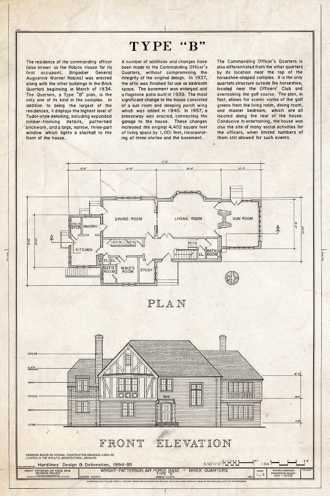 Blueprint HAER Ohio,29-DAYT.V,2B- (Sheet 1 of 3) - Wright-Patterson Air Force Base, Brick Officers' Quarters, Type B, Dayton, Montgomery County, OH