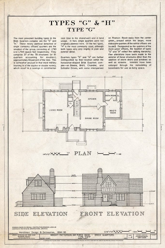 Blueprint HAER Ohio,29-DAYT.V,2E- (Sheet 1 of 2) - Wright-Patterson Air Force Base, Brick Officers' Quarters, Types G & H, Area A, Dayton, Montgomery County, OH