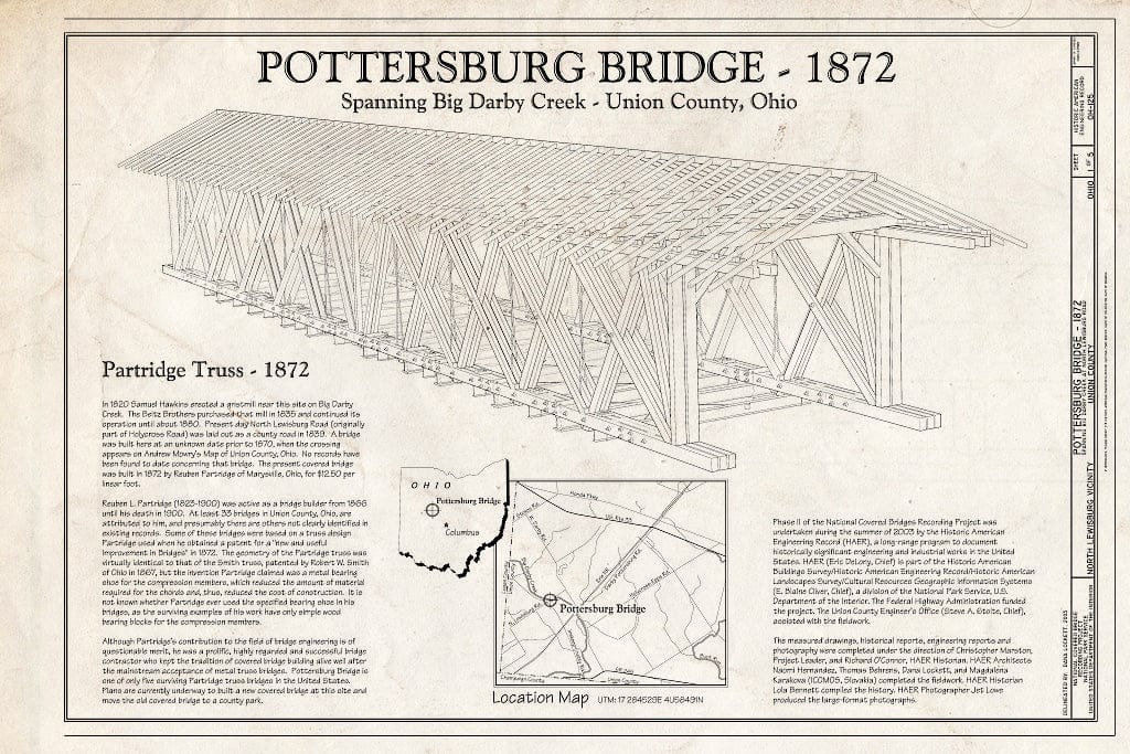Blueprint Pottersburg Bridge, 1872, Title Sheet - Pottersburg Bridge, Spanning Big Darby Creek, North Lewisburg Road (CR 164), North Lewisburg, Union County, OH