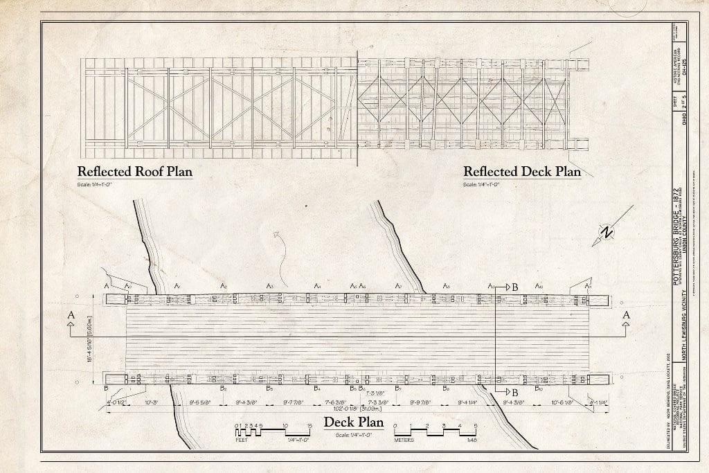 Blueprint Reflected Roof Plan, Reflected Deck Plan, Deck Plan - Pottersburg Bridge, Spanning Big Darby Creek, North Lewisburg Road (CR 164), North Lewisburg, Union County, OH