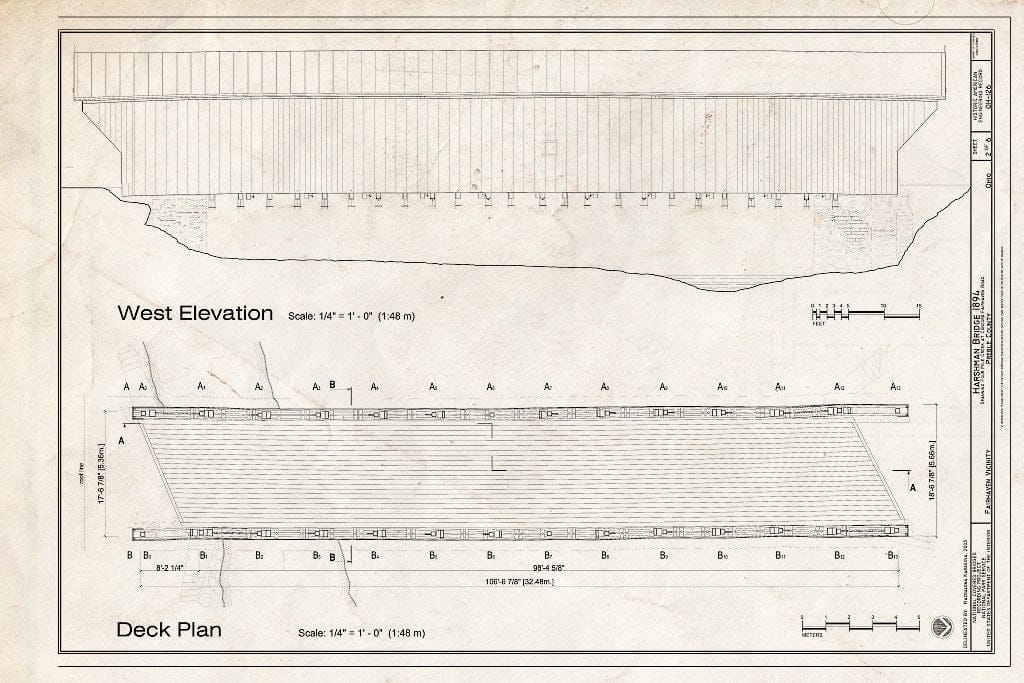 Blueprint West Elevation, Deck Plan - Harshman Bridge, Spanning Four Mile Creek, Concord-Fairhaven Road, Fairhaven, Preble County, OH