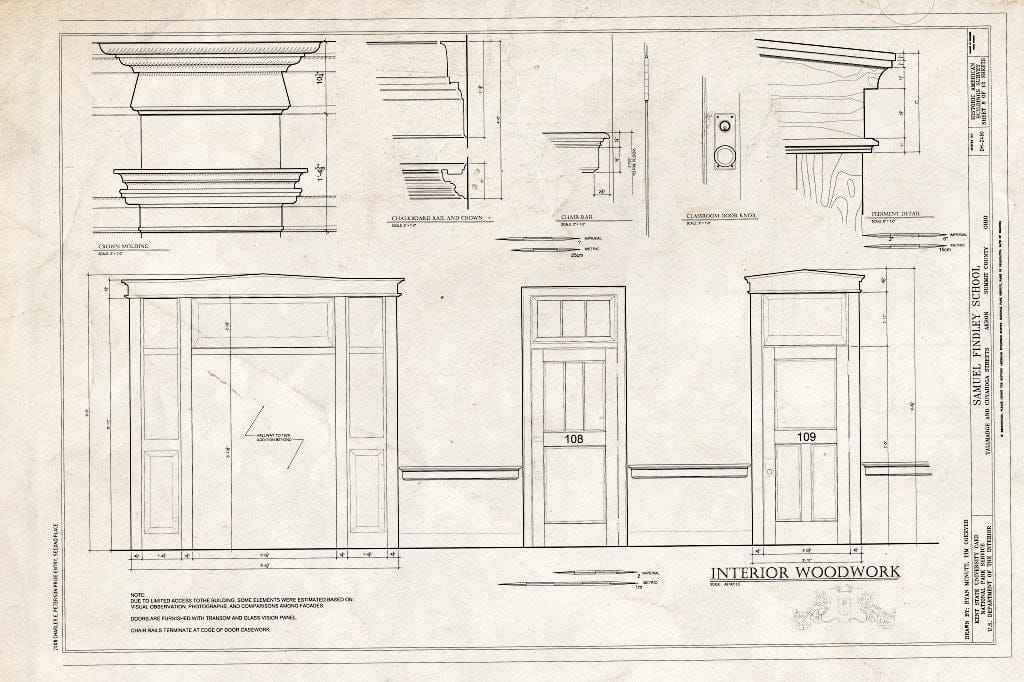 Blueprint Interior Woodwork - Samuel Findley School, Tallmadge and Cuyahoga Streets, Akron, Summit County, OH