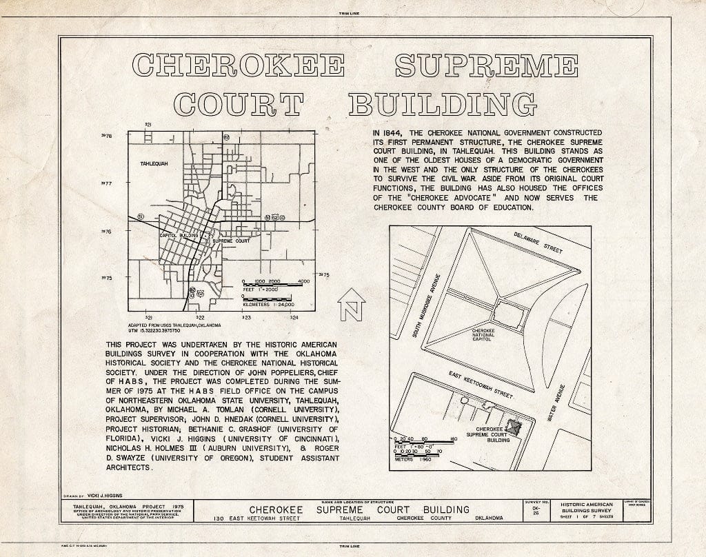 Blueprint HABS OKLA,11-TAHL,3- (Sheet 1 of 7) - Cherokee Supreme Court Building, 130 East Keetoowah Street, Tahlequah, Cherokee County, OK