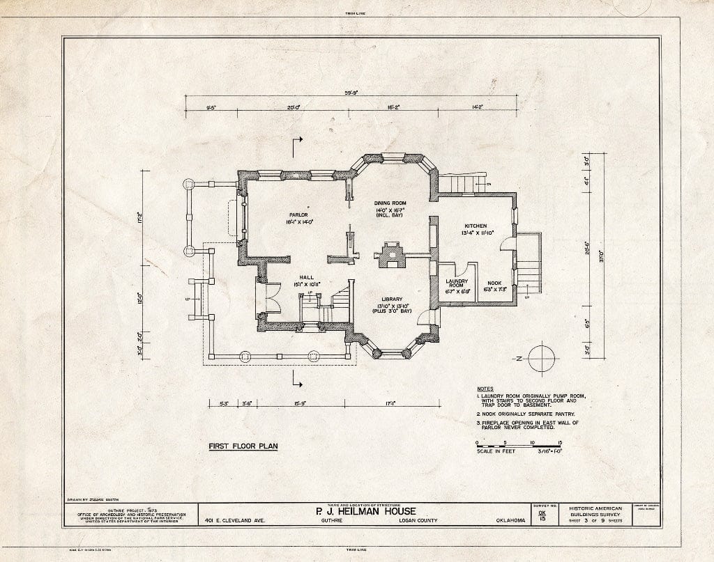 Blueprint HABS OKLA,42-Guth,1E- (Sheet 3 of 9) - P. J. Heilman House, 401 East Cleveland Avenue, Guthrie, Logan County, OK