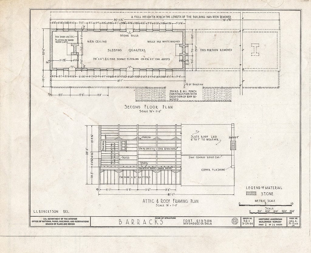 Blueprint HABS OKLA,51-FOGIB,1A- (Sheet 2 of 14) - Fort Gibson, Barracks Building, Garrison Avenue, Fort Gibson, Muskogee County, OK