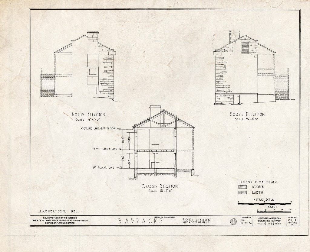Blueprint HABS OKLA,51-FOGIB,1A- (Sheet 4 of 14) - Fort Gibson, Barracks Building, Garrison Avenue, Fort Gibson, Muskogee County, OK