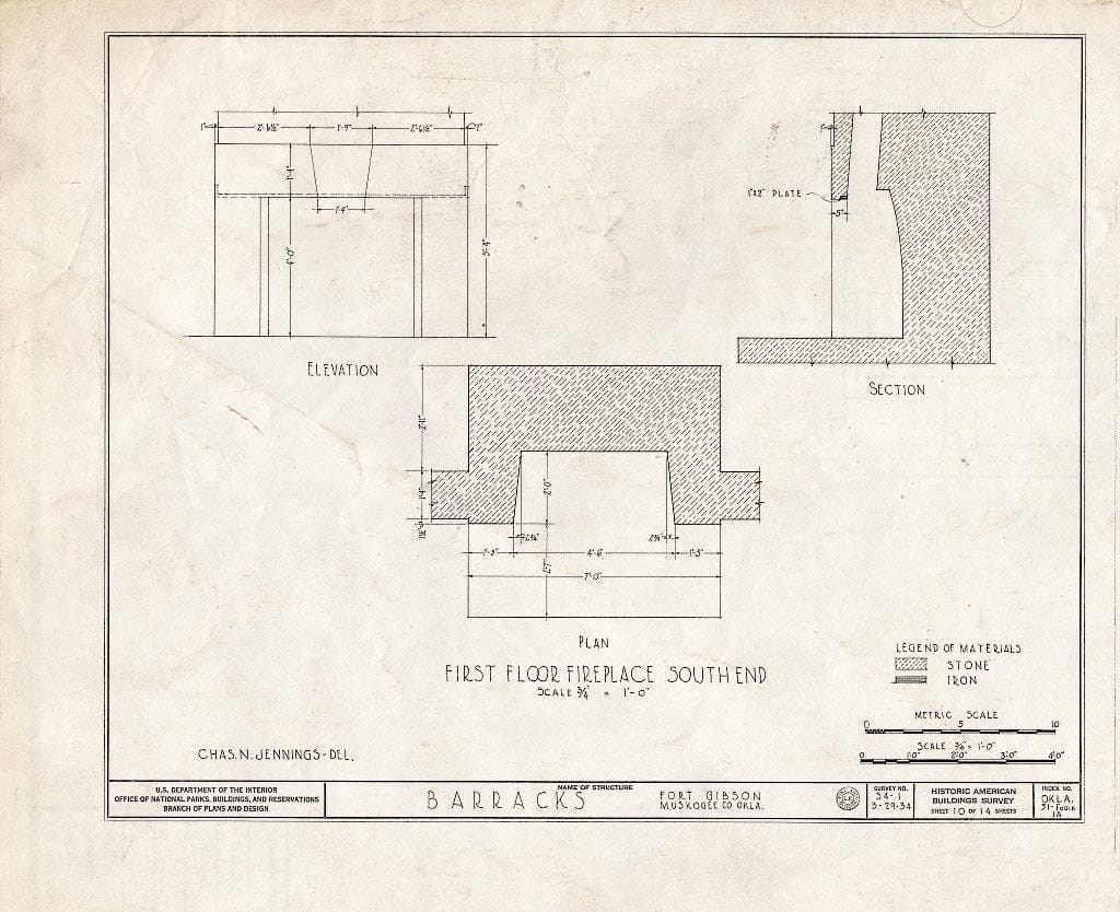Blueprint HABS OKLA,51-FOGIB,1A- (Sheet 10 of 14) - Fort Gibson, Barracks Building, Garrison Avenue, Fort Gibson, Muskogee County, OK
