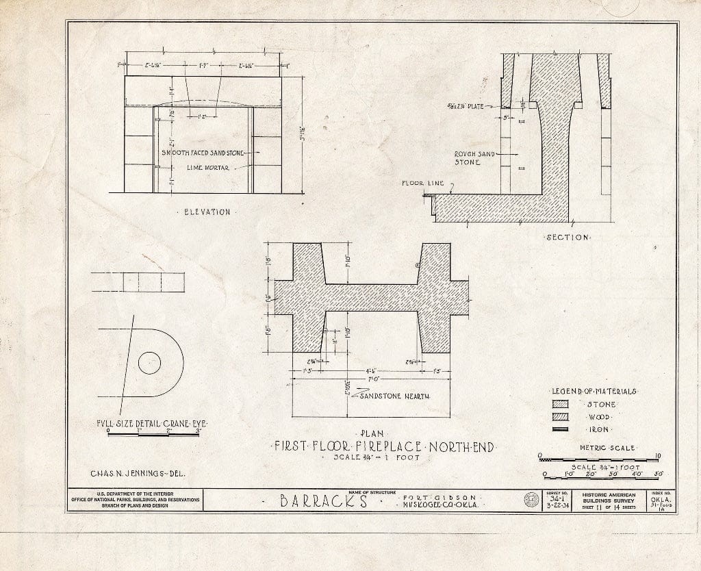 Blueprint HABS OKLA,51-FOGIB,1A- (Sheet 11 of 14) - Fort Gibson, Barracks Building, Garrison Avenue, Fort Gibson, Muskogee County, OK