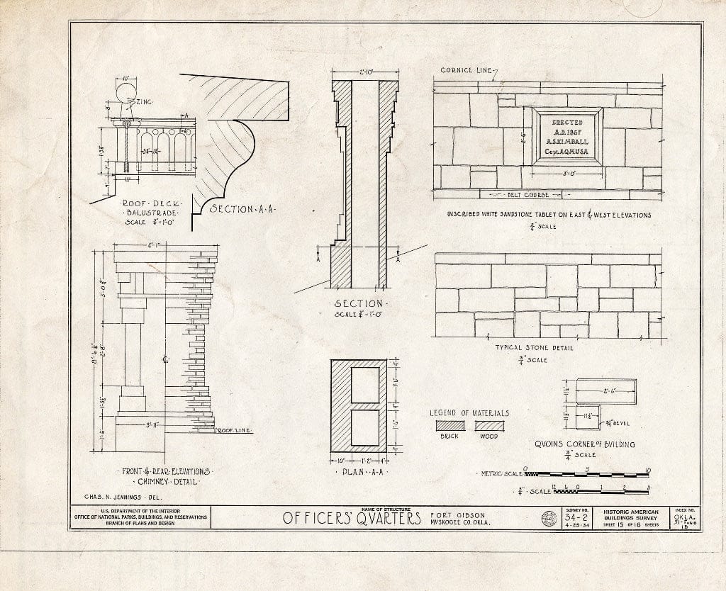 Blueprint HABS OKLA,51-FOGIB,1B- (Sheet 15 of 16) - Fort Gibson, Commanding Officer's Quarters, Coppinger Avenue, Fort Gibson, Muskogee County, OK