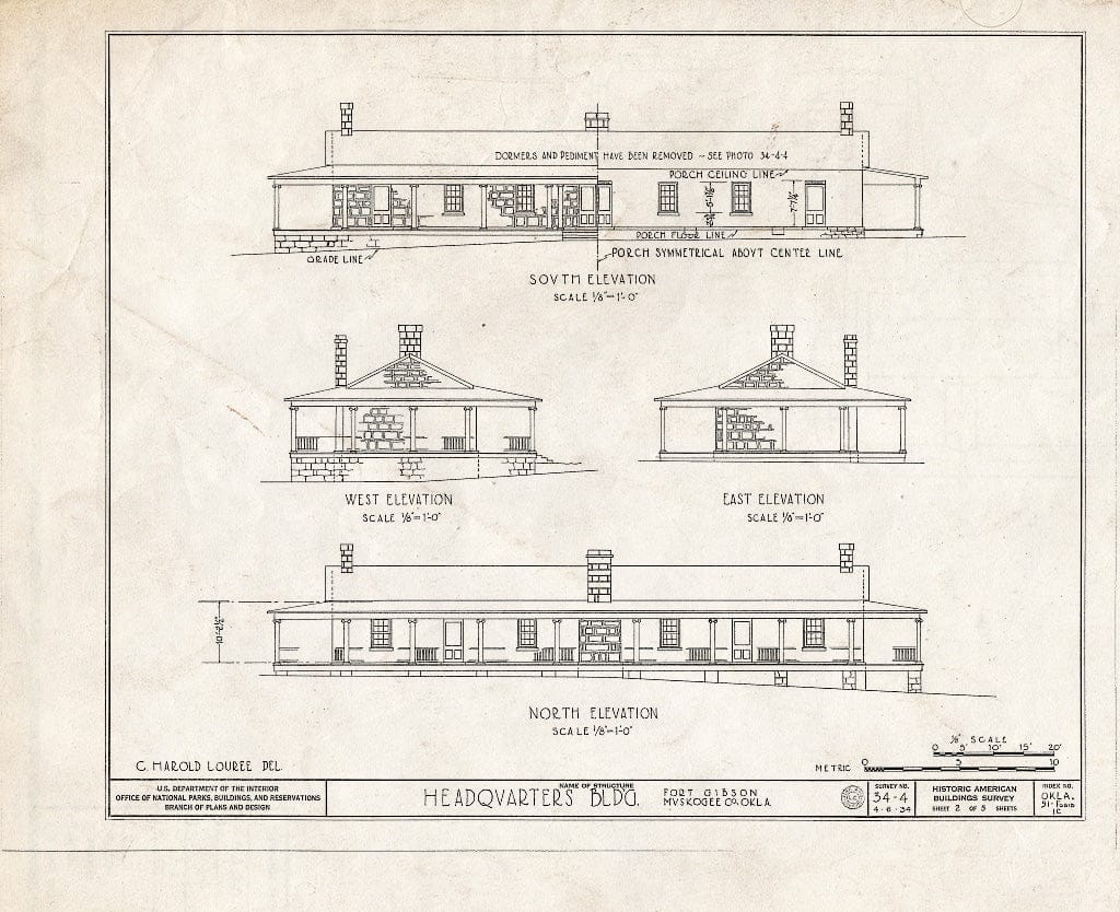 Blueprint HABS OKLA,51-FOGIB,1C- (Sheet 2 of 5) - Fort Gibson, Headquarters Building, Garrison Avenue, Fort Gibson, Muskogee County, OK