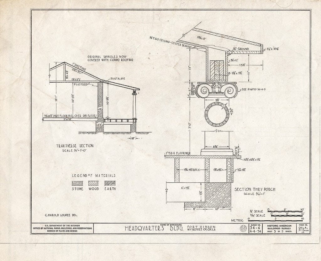 Blueprint HABS OKLA,51-FOGIB,1C- (Sheet 3 of 5) - Fort Gibson, Headquarters Building, Garrison Avenue, Fort Gibson, Muskogee County, OK