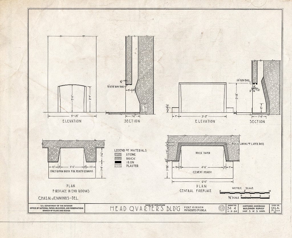 Blueprint HABS OKLA,51-FOGIB,1C- (Sheet 5 of 5) - Fort Gibson, Headquarters Building, Garrison Avenue, Fort Gibson, Muskogee County, OK