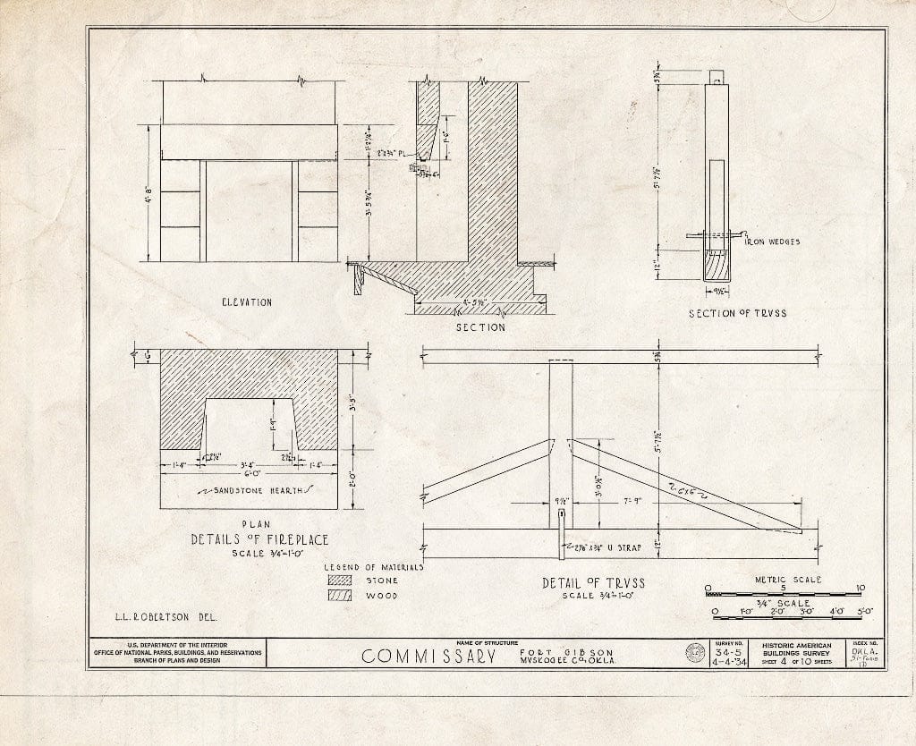 Blueprint HABS OKLA,51-FOGIB,1D- (Sheet 4 of 10) - Fort Gibson, Commissary Building, Garrison Avenue, Fort Gibson, Muskogee County, OK