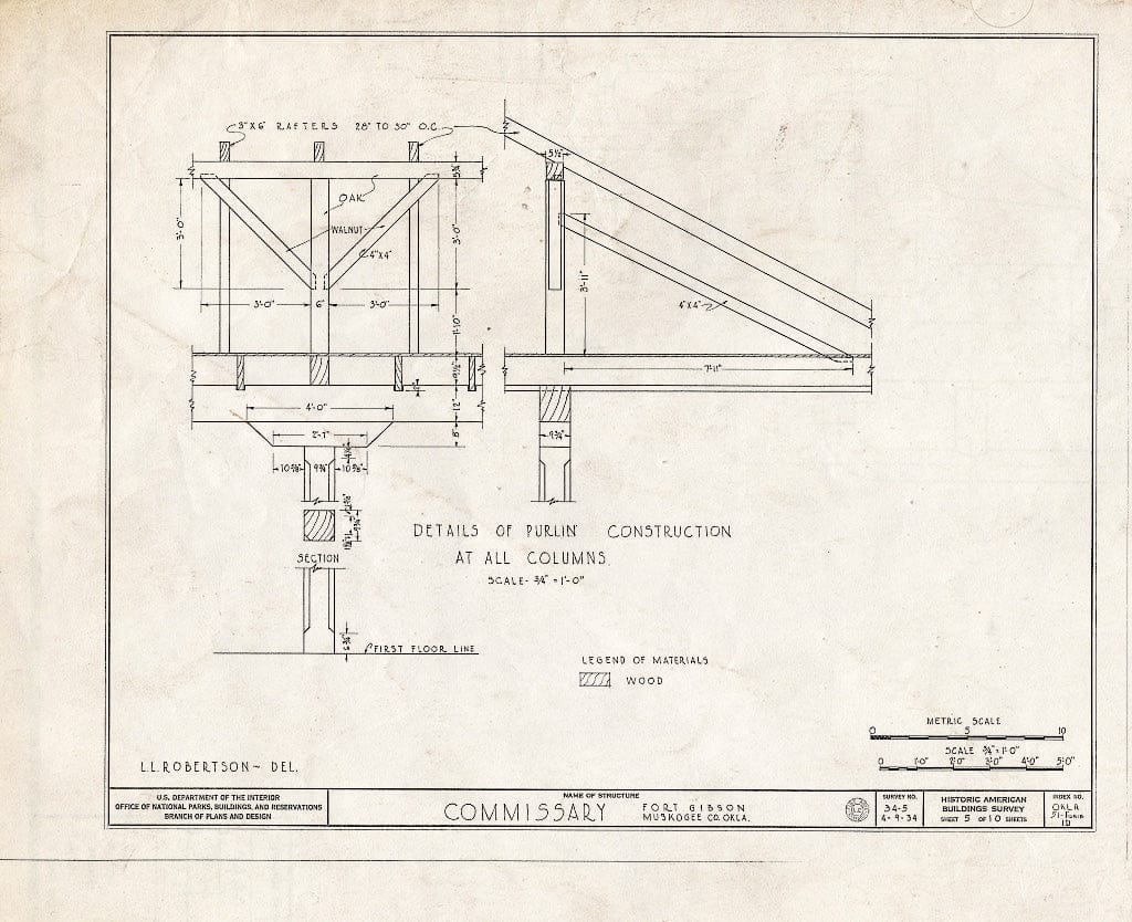 Blueprint HABS OKLA,51-FOGIB,1D- (Sheet 5 of 10) - Fort Gibson, Commissary Building, Garrison Avenue, Fort Gibson, Muskogee County, OK