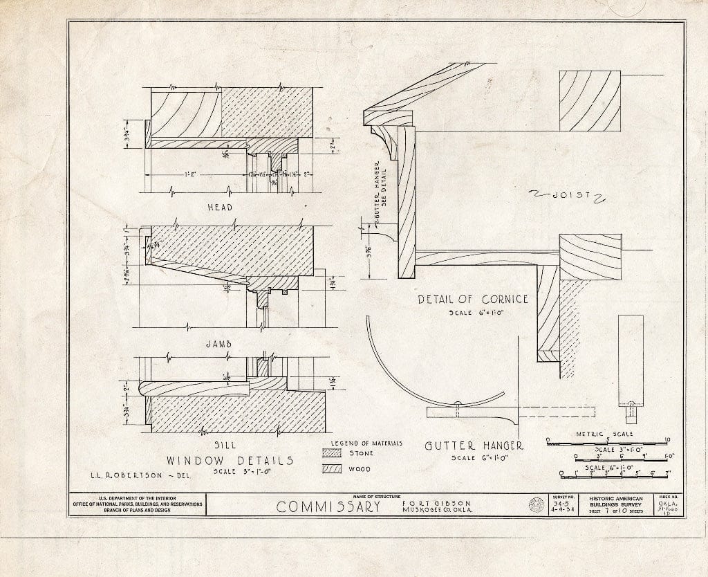 Blueprint HABS OKLA,51-FOGIB,1D- (Sheet 7 of 10) - Fort Gibson, Commissary Building, Garrison Avenue, Fort Gibson, Muskogee County, OK