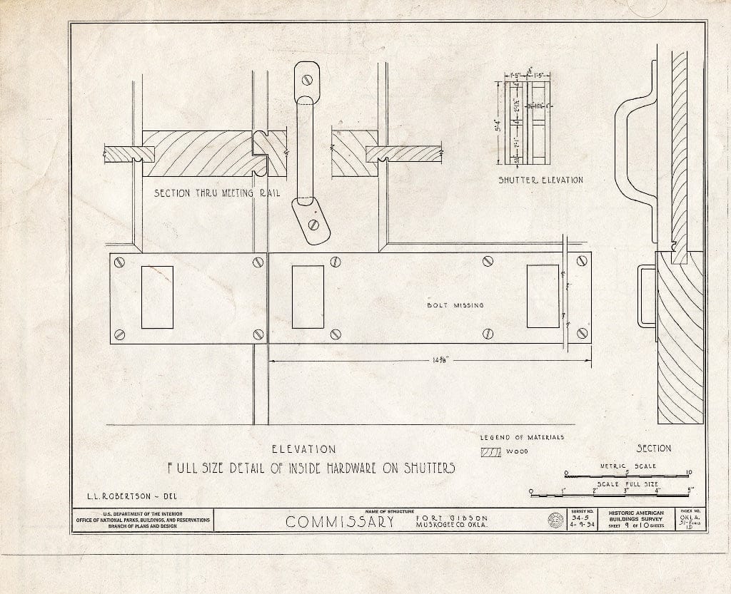 Blueprint HABS OKLA,51-FOGIB,1D- (Sheet 9 of 10) - Fort Gibson, Commissary Building, Garrison Avenue, Fort Gibson, Muskogee County, OK