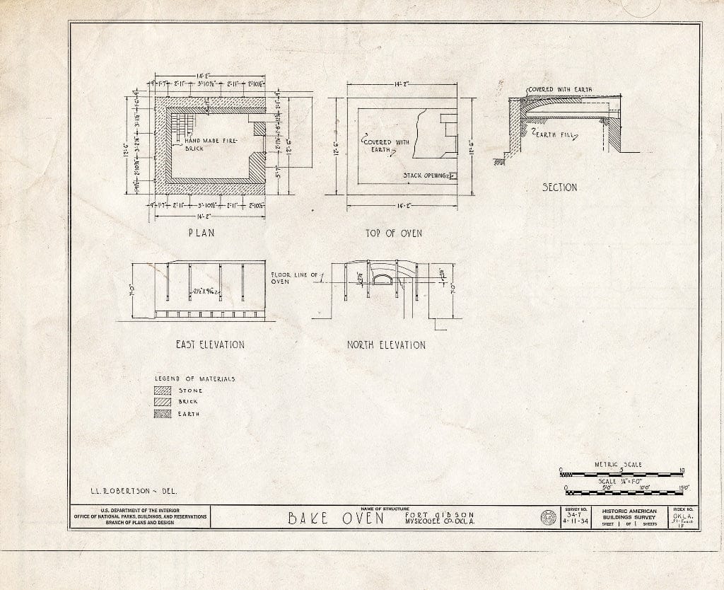 Blueprint HABS OKLA,51-FOGIB,1F- (Sheet 1 of 1) - Fort Gibson, Bake Oven, Garrison Avenue, Fort Gibson, Muskogee County, OK