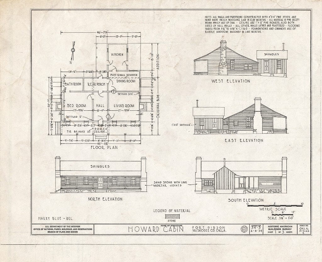 Blueprint HABS OKLA,51-FOGIB,2- (Sheet 1 of 3) - Fort Gibson, Howard House, Creek Street, Fort Gibson, Muskogee County, OK