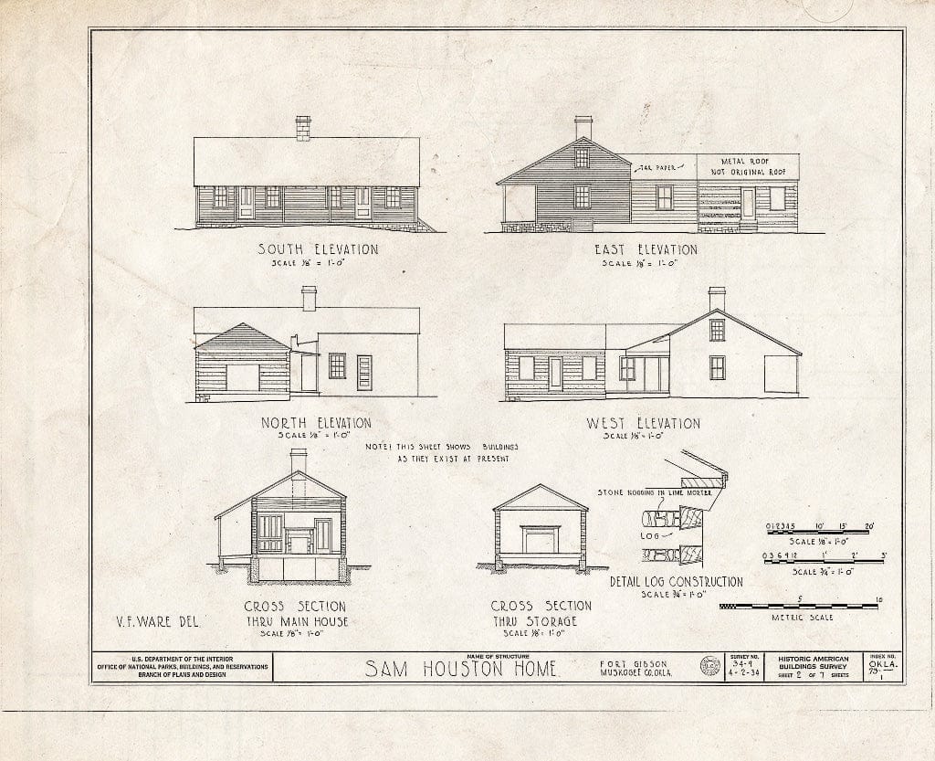 Blueprint HABS OKLA,73-,1- (Sheet 2 of 7) - Sam Houston Cabin, Fort Gibson, Muskogee County, OK