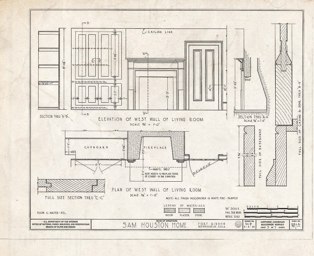 Blueprint HABS OKLA,73-,1- (Sheet 5 of 7) - Sam Houston Cabin, Fort Gibson, Muskogee County, OK