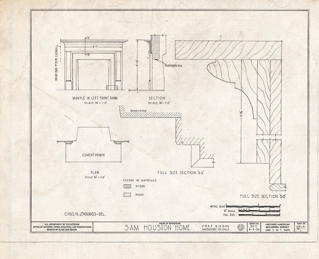 Blueprint HABS OKLA,73-,1- (Sheet 7 of 7) - Sam Houston Cabin, Fort Gibson, Muskogee County, OK