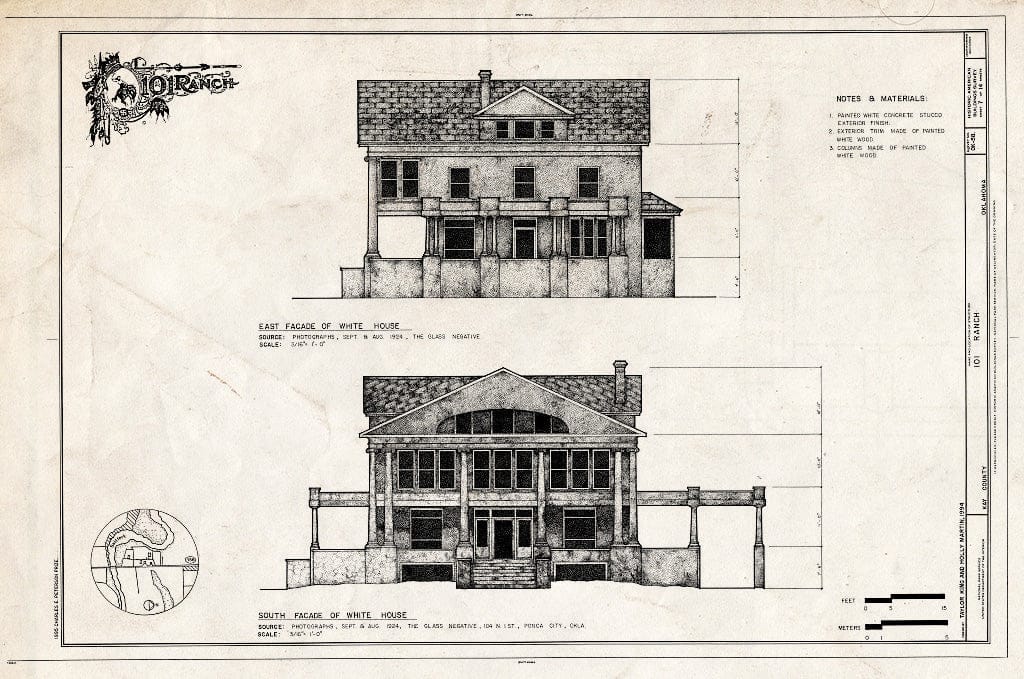 Blueprint White House (South and East elevations) - 101 Ranch, State Highway 156 Between Ponca City & Marland, Ponca City, Kay County, OK