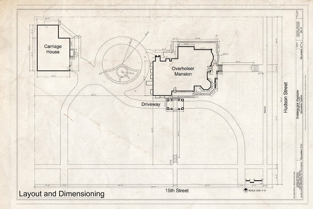 Blueprint Layout and Dimensioning - Henry Overholser Mansion, 405 15th Street, Northwest, Oklahoma City, Oklahoma County, OK